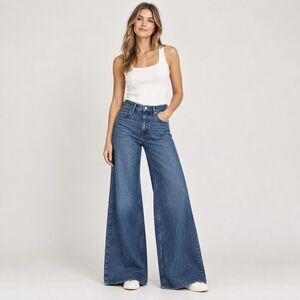 NWT FRAME Easy Wide Flare Jeans size 28 Lucite Blue High Rise Palazzo Leg 70s